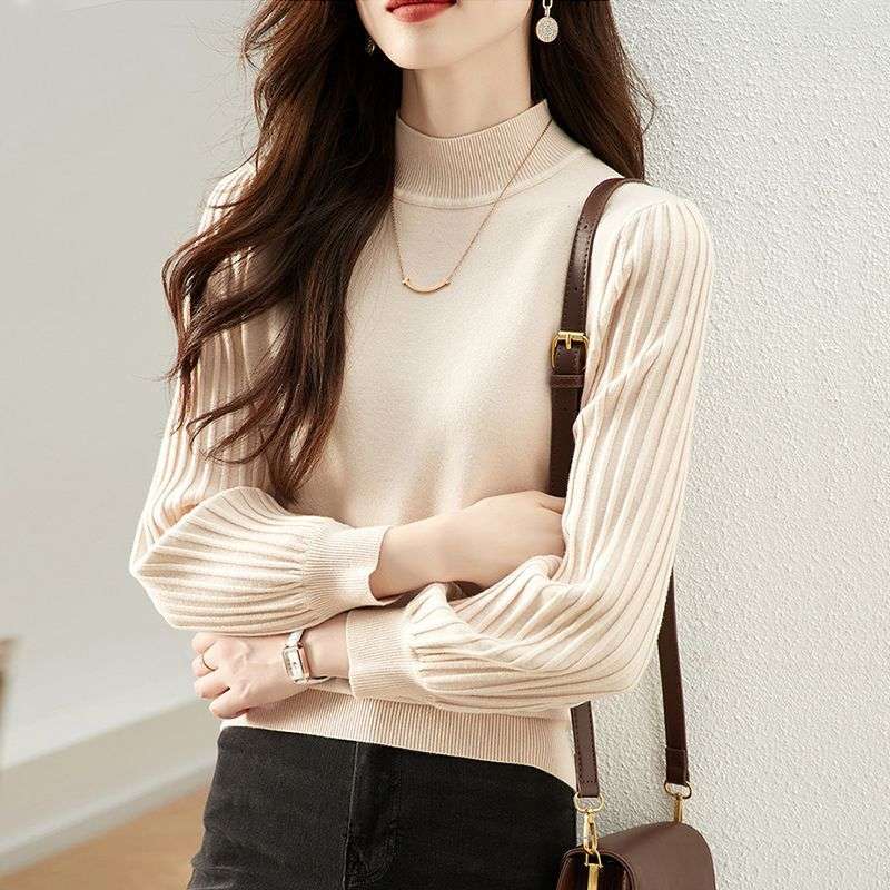 ブルベ夏/ブルベ冬服　ふんわり袖モックネックニット