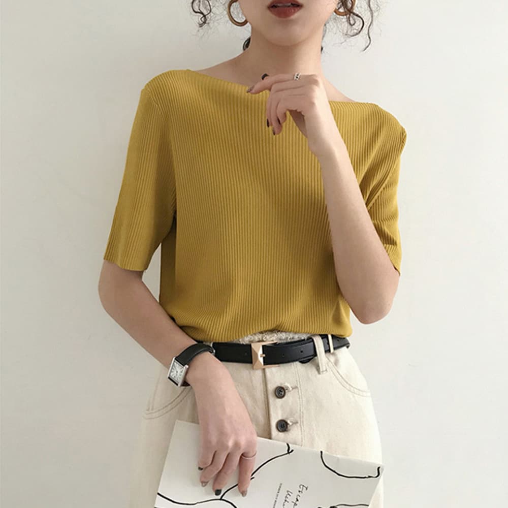 ブルベ夏/ブルベ冬服 ブルベ映え リブニット ボートネック Tシャツ