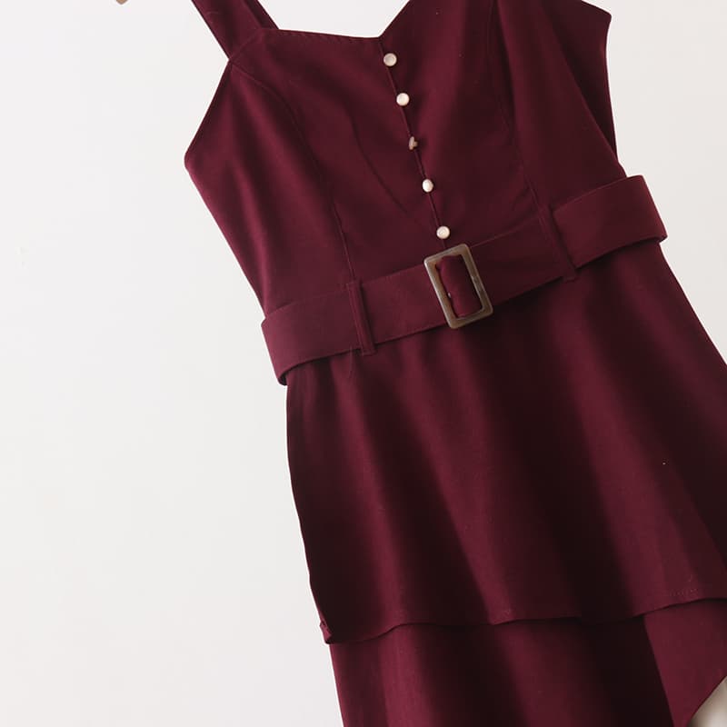 ブルベ冬服 アシンメトリー重ね切替ワンピース