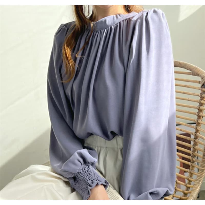ブルベ夏/ブルベ冬服 上品シャーリング袖ギャザーブラウス