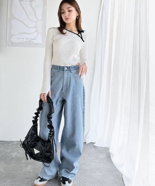 ブルベ夏/ブルベ冬服 リボン結び細リブ柔らかニット