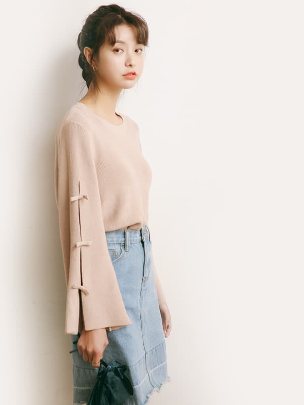 ブルベ夏/ブルベ冬服 袖リボン装飾ゆったりニット