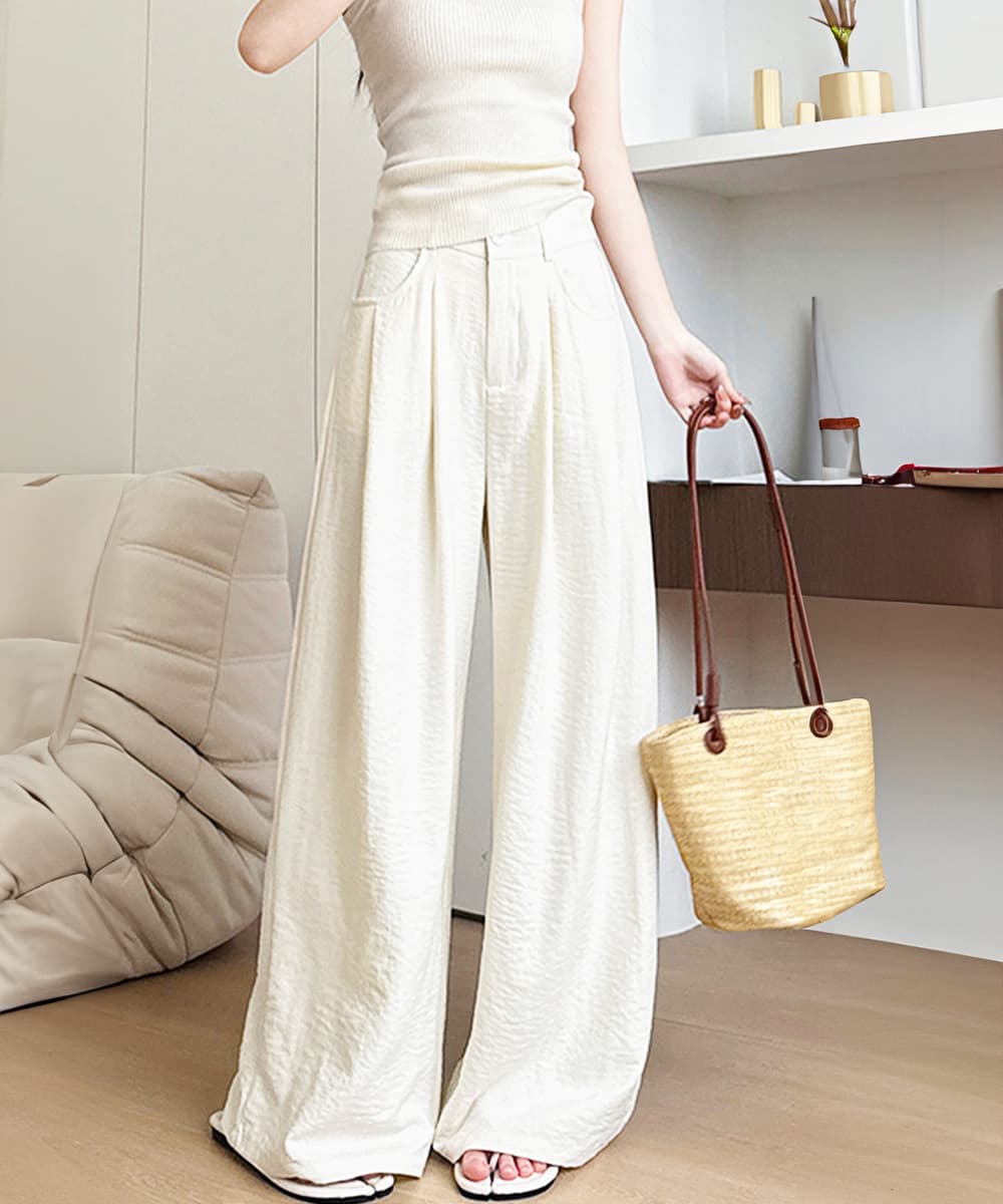 ブルベ夏/ブルベ冬服 タック入りハイウエストワイドパンツ 美脚効果