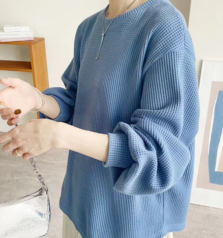 ブルベ夏/ブルベ冬服 ふんわり袖のワッフル風ニット