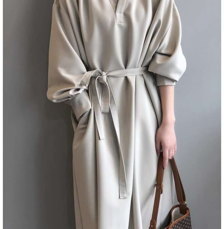 ブルベ夏/ブルベ冬服 上品ラップ風マキシワンピース