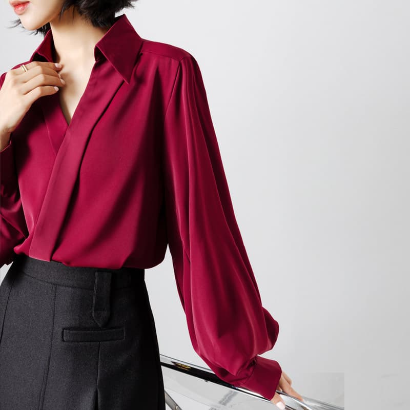 ブルベ夏/ブルベ冬服 ぽわん袖ドレープブラウス