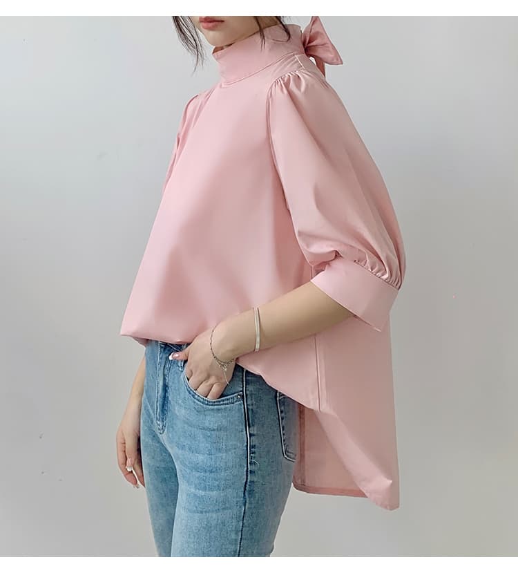 ブルベ夏/ブルベ冬服 優美リボン ハイネックブラウス