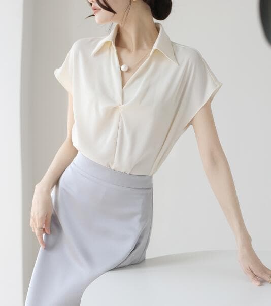 ブルベ夏/ブルベ冬服 レディース半袖シャツ通勤ブラウス