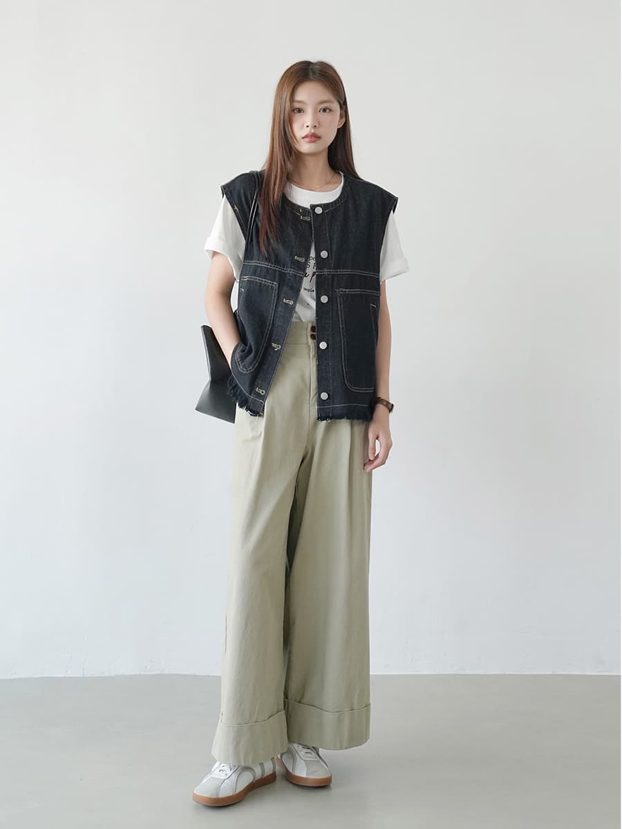 ブルベ冬服 断ち切りフリンジ デニムベスト