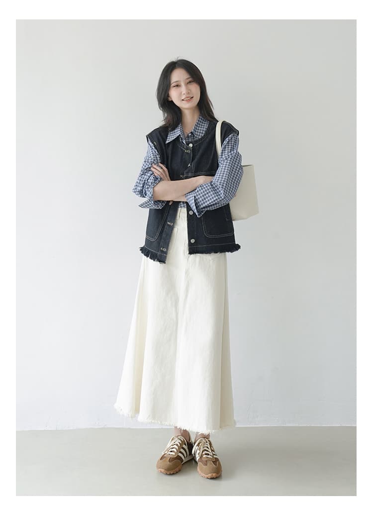 ブルベ冬服 断ち切りフリンジ デニムベスト