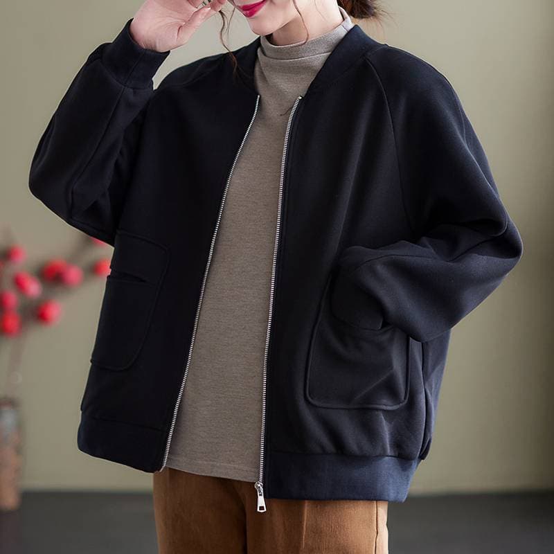 ブルベ夏/ブルベ冬服　丸襟フロントポケット付きジップアップブルゾン