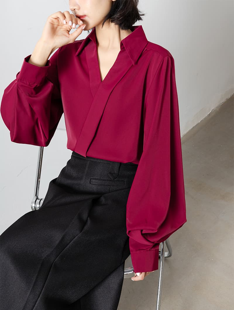 ブルベ夏/ブルベ冬服 ぽわん袖ドレープブラウス