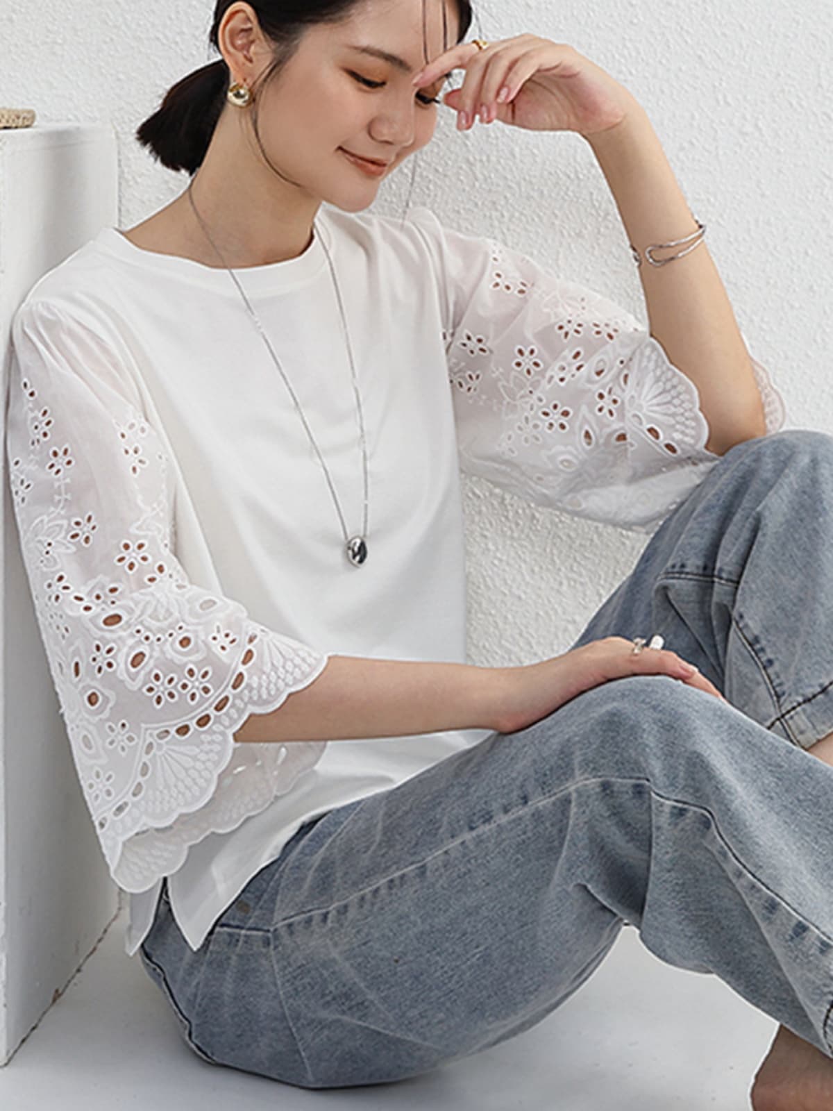 ブルベ夏/ブルベ冬服 レース袖Tシャツ