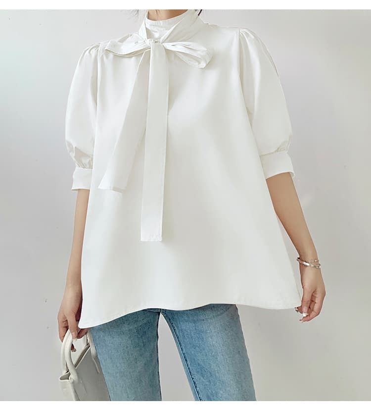 ブルベ夏/ブルベ冬服 優美リボン ハイネックブラウス