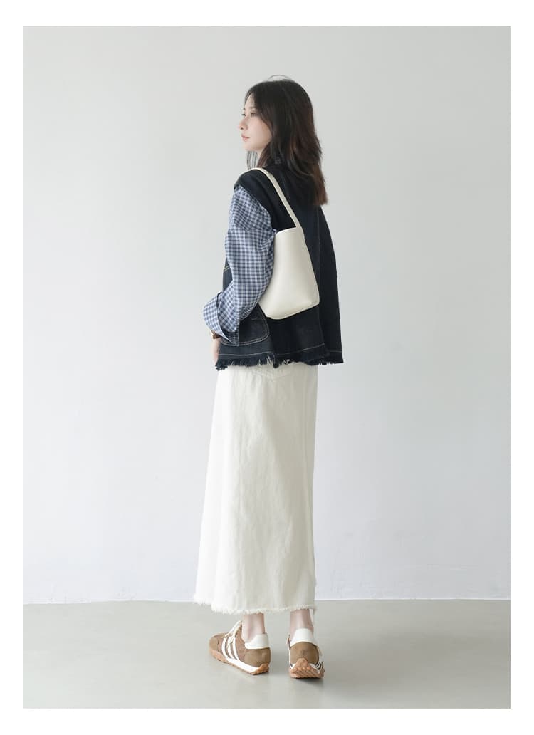 ブルベ冬服 断ち切りフリンジ デニムベスト