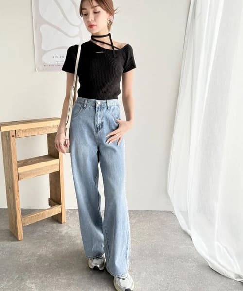 ブルベ夏/ブルベ冬服 リボンネックケーブル編みニット