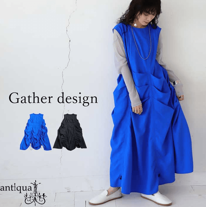 ブルベ冬服 ドレープギャザー ノースリーブワンピース