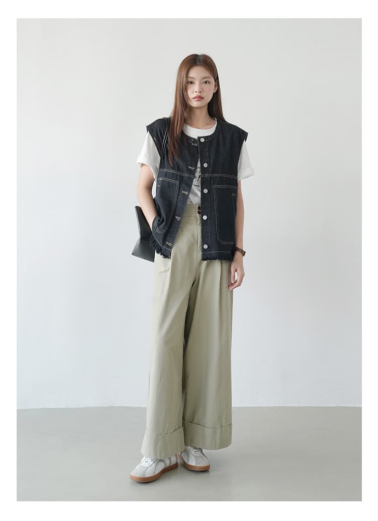 ブルベ冬服 断ち切りフリンジ デニムベスト