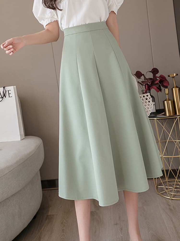 ブルベ夏/ブルベ冬服　上品な大人のふんわり広がる膝丈フレアスカート