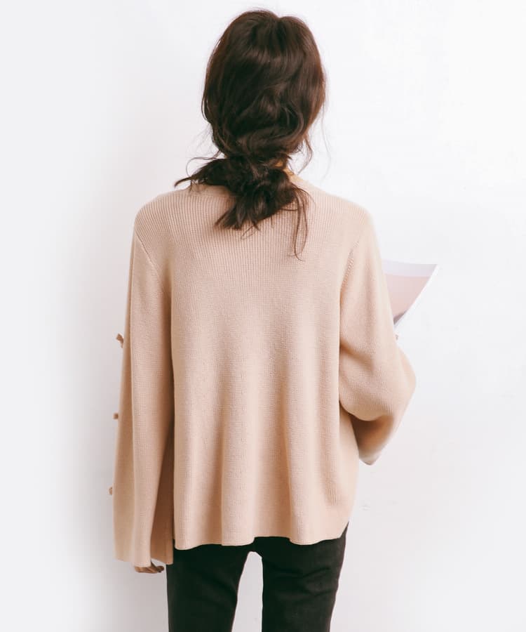 ブルベ夏/ブルベ冬服 袖リボン装飾ゆったりニット