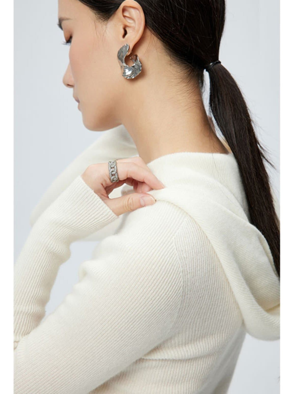 ブルベ夏/ブルベ冬服　フード付きハーフジップリブニットトップス