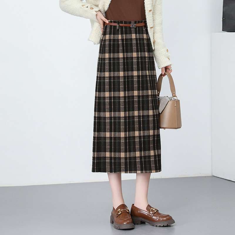 ブルベ冬服 チェック柄プリーツロングスカート