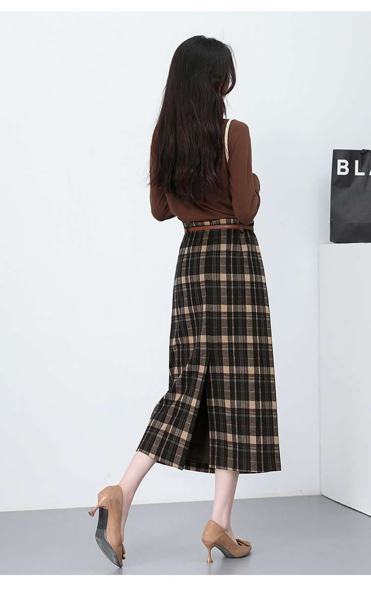 ブルベ冬服 チェック柄プリーツロングスカート