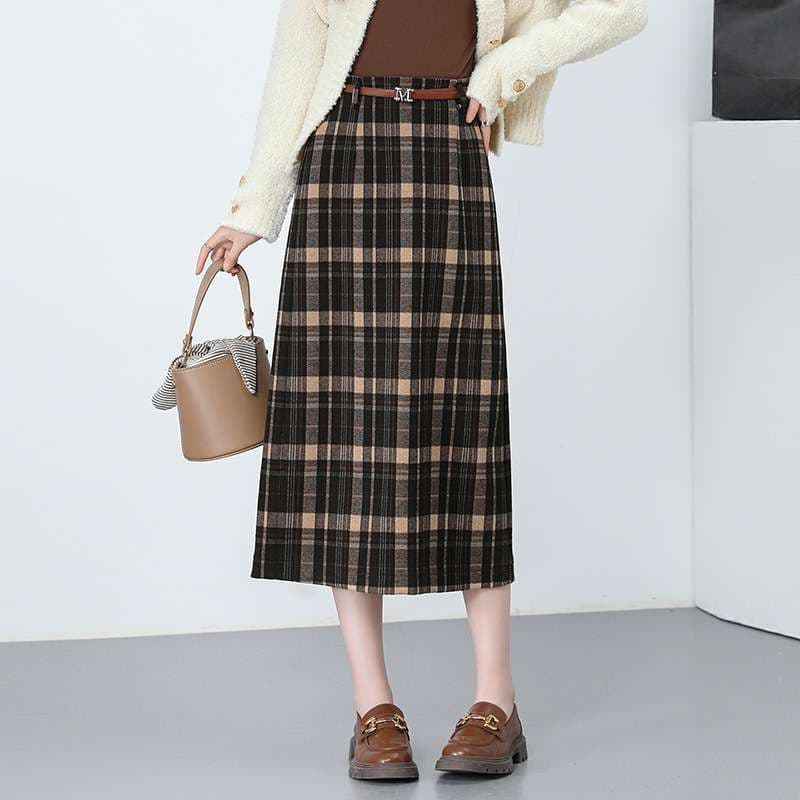 ブルベ冬服 チェック柄プリーツロングスカート