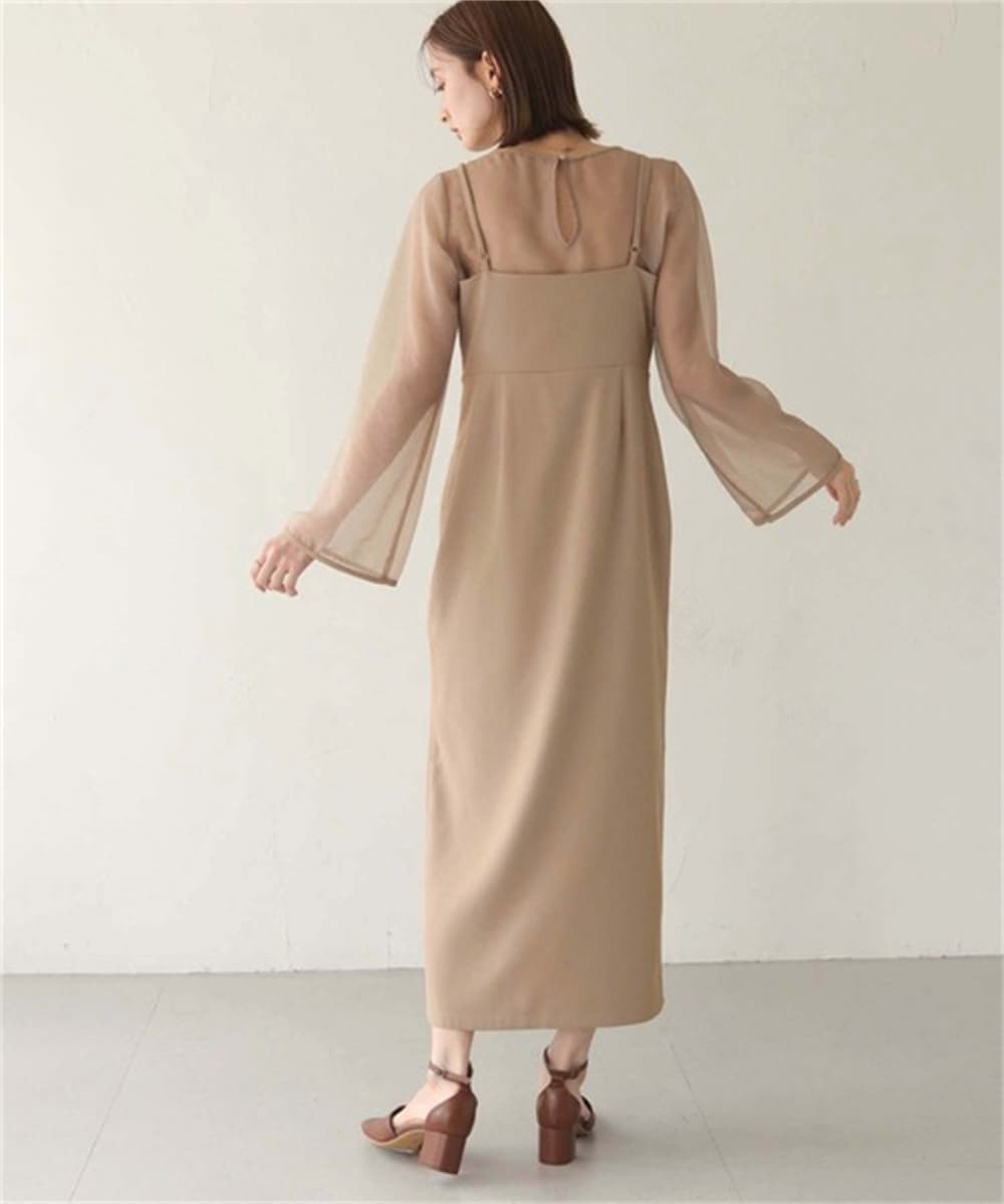 ブルベ夏服 シアー袖レイヤードロングワンピース