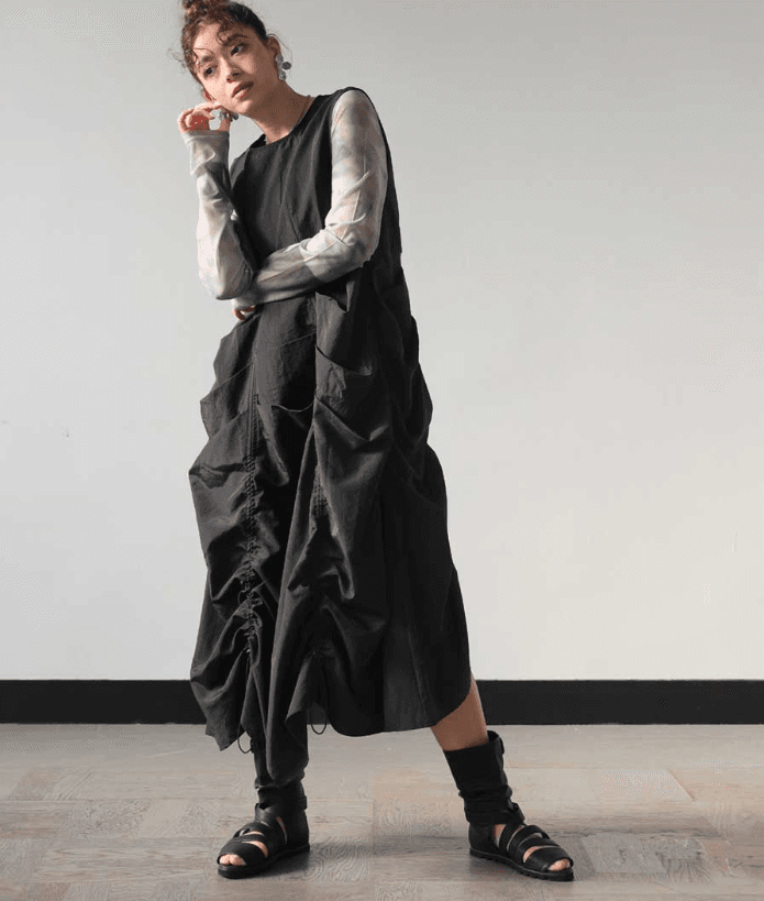 ブルベ冬服 ドレープギャザー ノースリーブワンピース