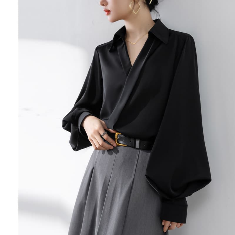 ブルベ夏/ブルベ冬服 ぽわん袖ドレープブラウス