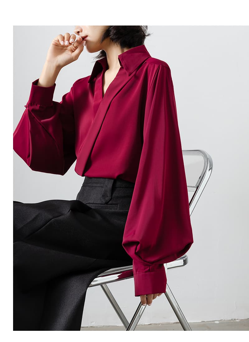 ブルベ夏/ブルベ冬服 ぽわん袖ドレープブラウス