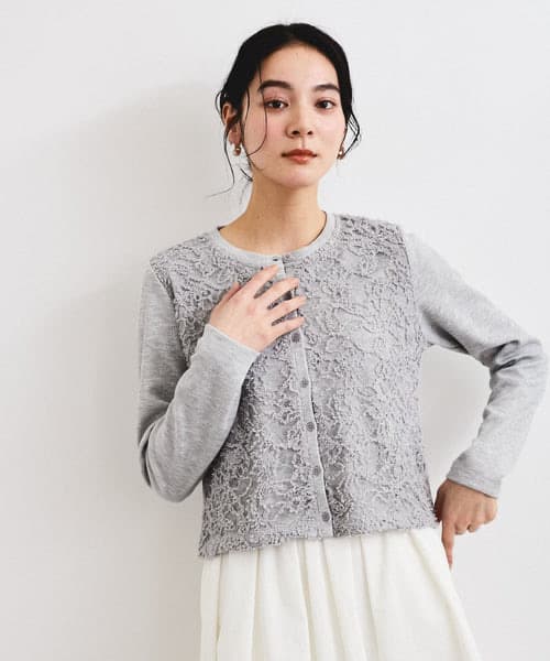 ブルベ夏/ブルベ冬服 レース模様の上品ショートカーディガン