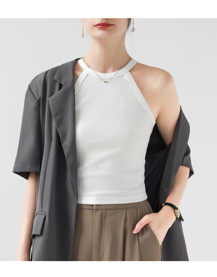 ブルベ夏/ブルベ冬服 すっきりホルターネックリブトップス