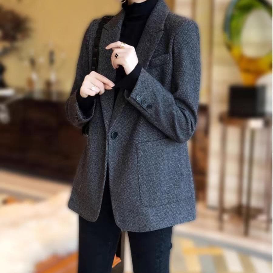 ブルベ冬服 ヘリンボーン柄ベルテッドジャケット