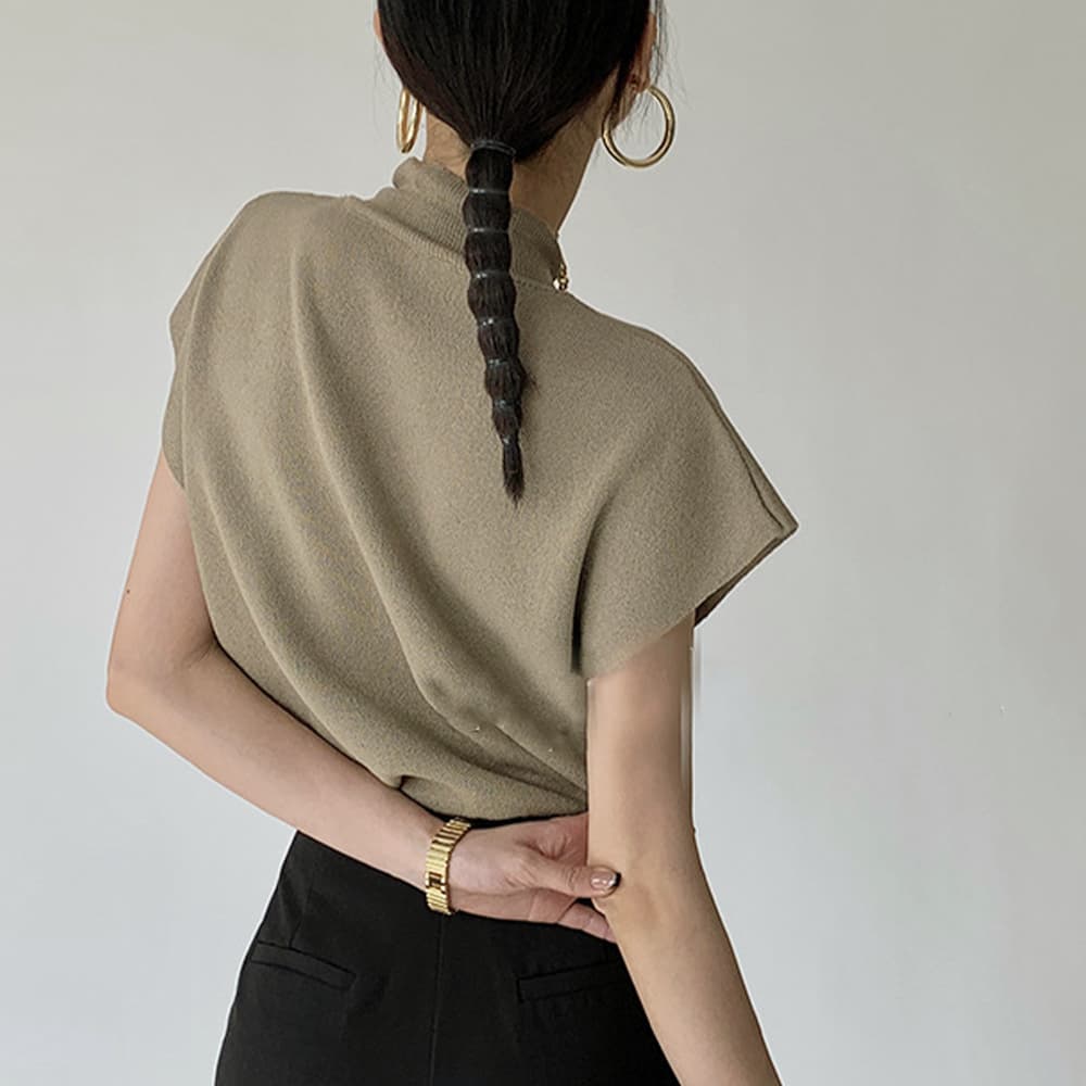 ブルベ夏/ブルベ冬服 高品質サマーニット ハイネック フレンチスリーブ