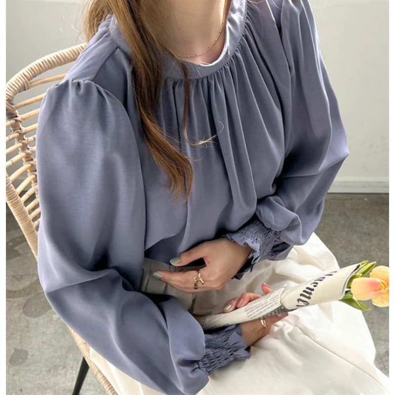 ブルベ夏/ブルベ冬服 上品シャーリング袖ギャザーブラウス