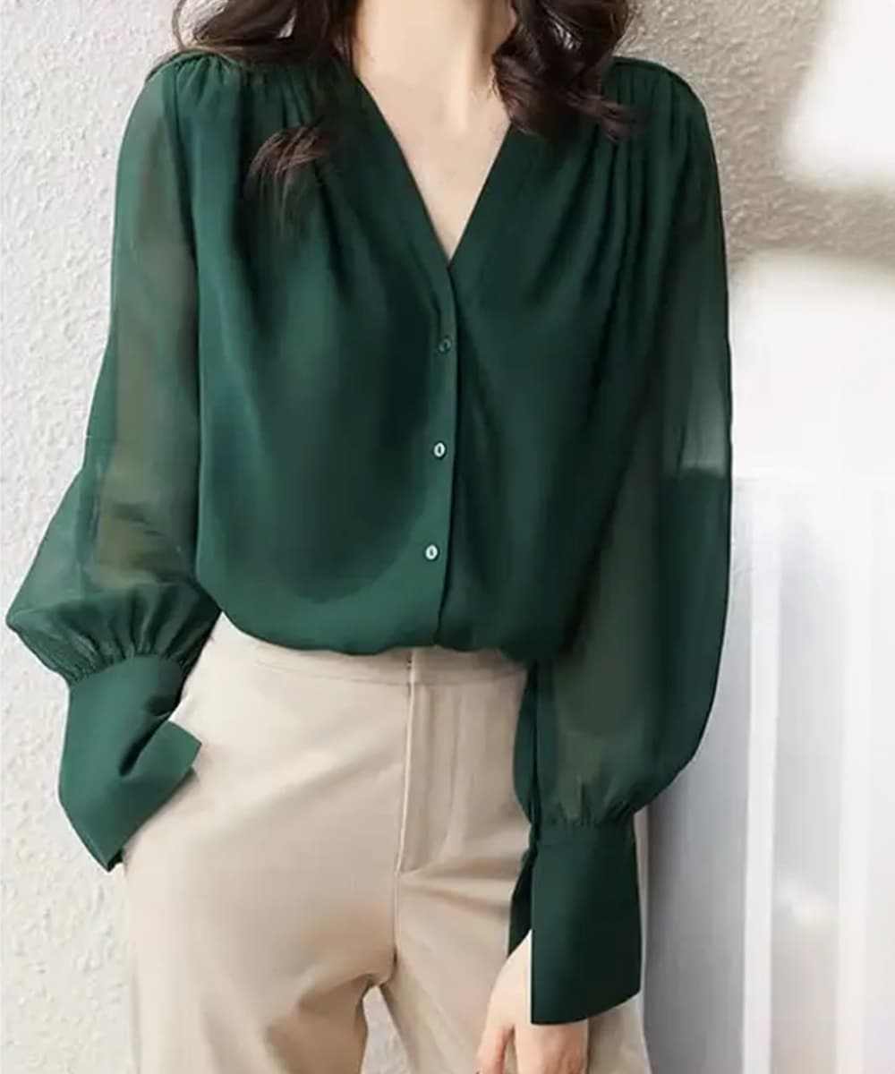 ブルベ夏/ブルベ冬服  シフォンブラウス 通勤きれいめ上品シャツ