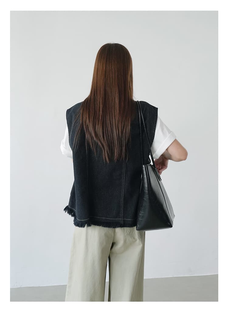 ブルベ冬服 断ち切りフリンジ デニムベスト