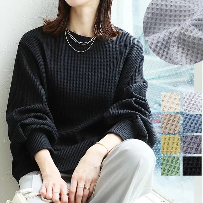 ブルベ夏/ブルベ冬服 ふんわり袖のワッフル風ニット
