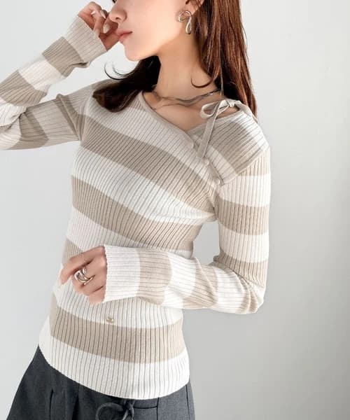 ブルベ夏/ブルベ冬服 リボン結び細リブ柔らかニット