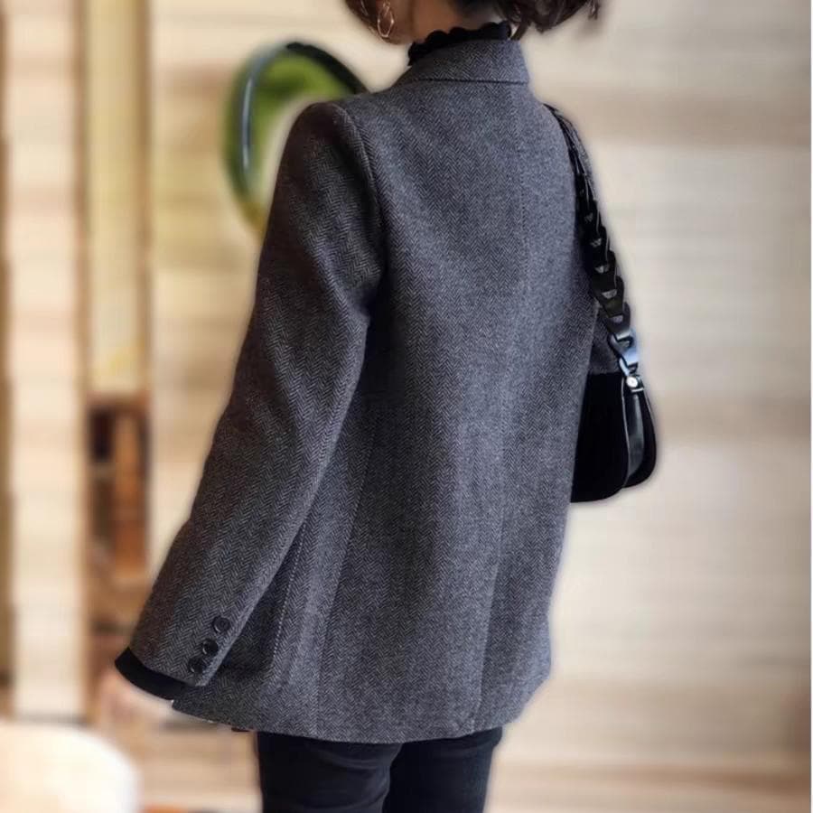 ブルベ冬服 ヘリンボーン柄ベルテッドジャケット