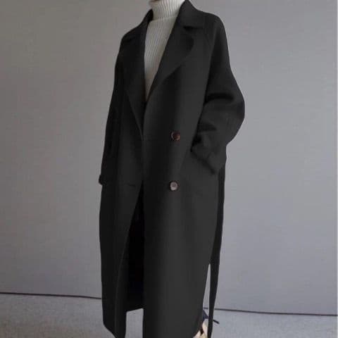 ブルベ夏/ブルベ冬服　上品な襟元が美しいダブルボタンロングコート