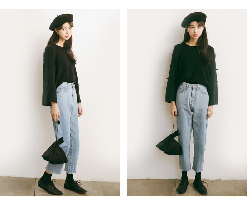 ブルベ夏/ブルベ冬服 袖リボン装飾ゆったりニット