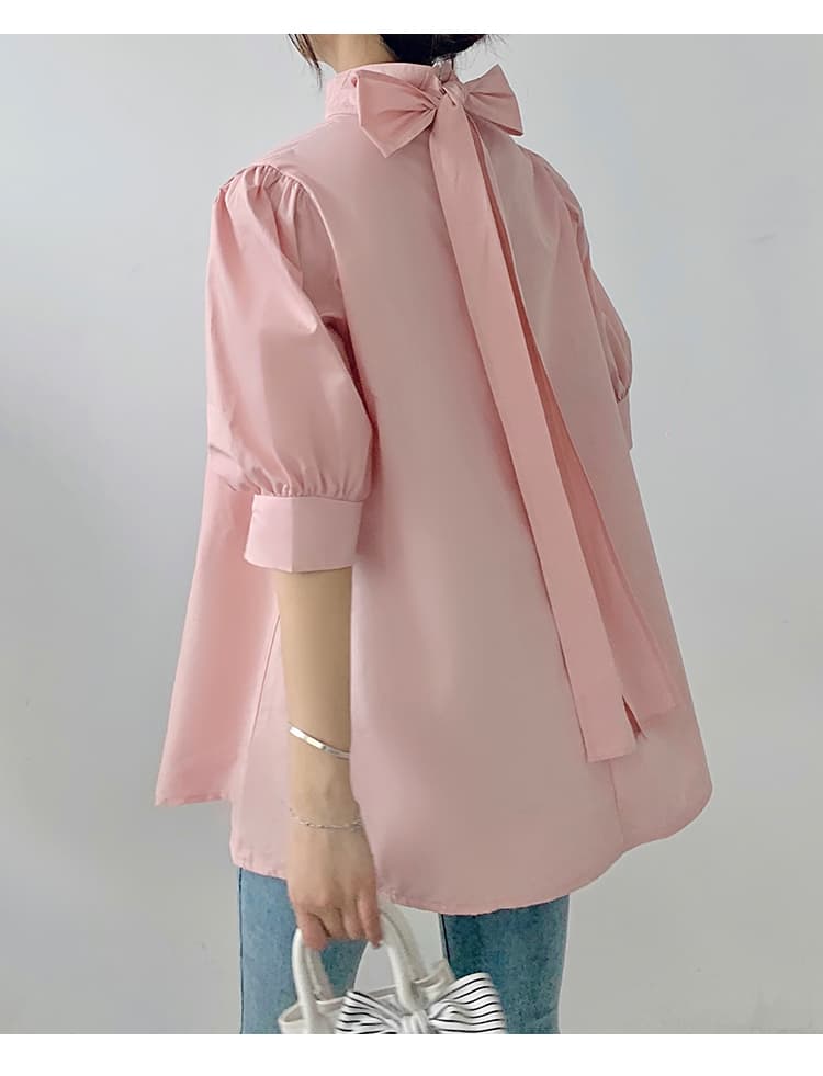 ブルベ夏/ブルベ冬服 優美リボン ハイネックブラウス