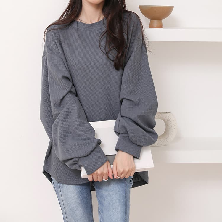 ブルベ夏/ブルベ冬服 ふんわり袖のワッフル風ニット