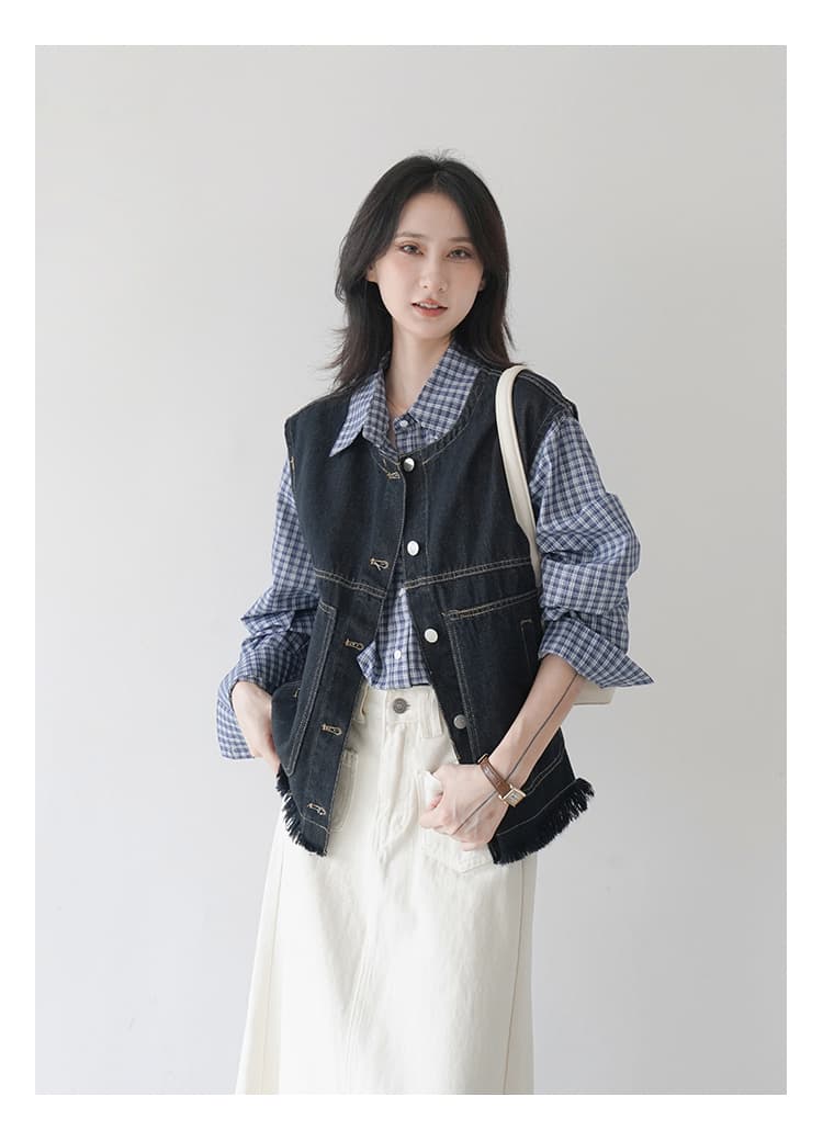 ブルベ冬服 断ち切りフリンジ デニムベスト