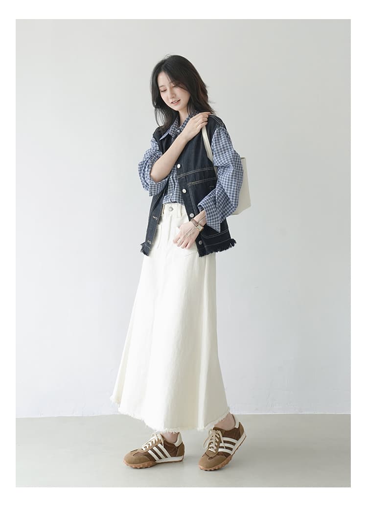 ブルベ冬服 断ち切りフリンジ デニムベスト