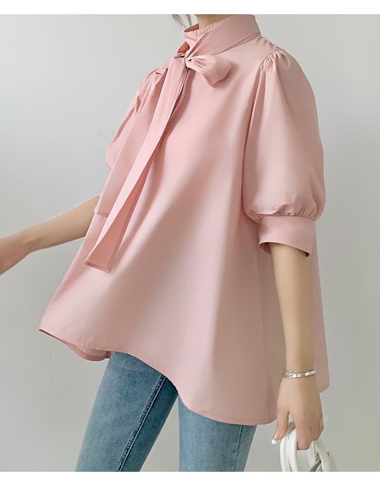 ブルベ夏/ブルベ冬服 優美リボン ハイネックブラウス