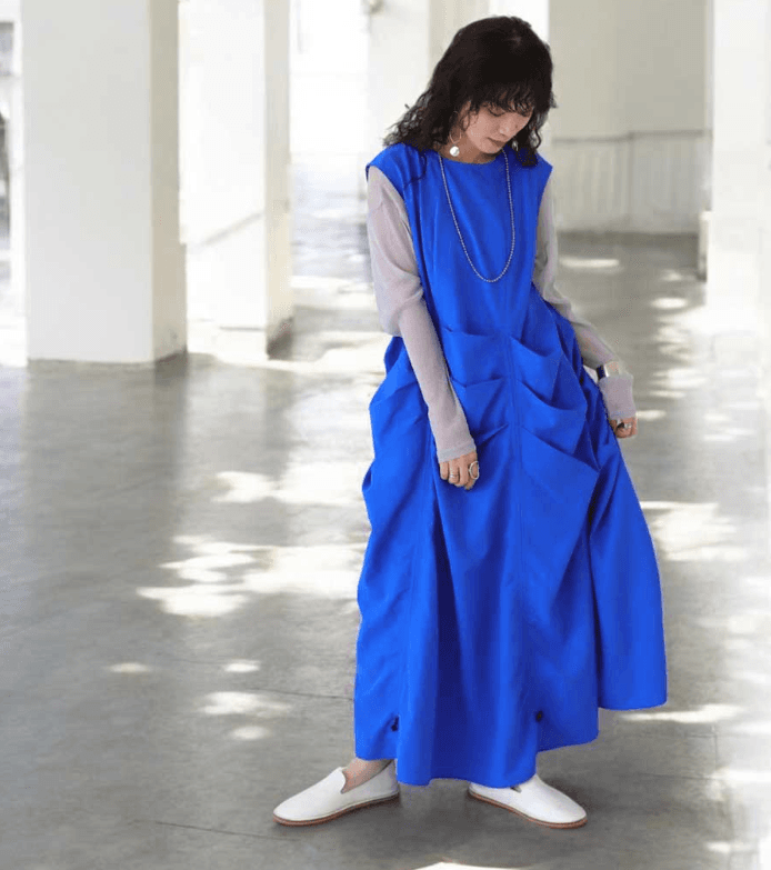 ブルベ冬服 ドレープギャザー ノースリーブワンピース